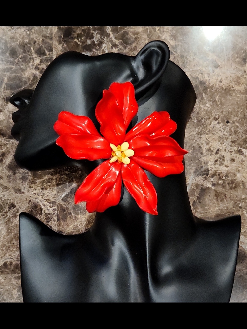 Red Floral Statement Post Earrings